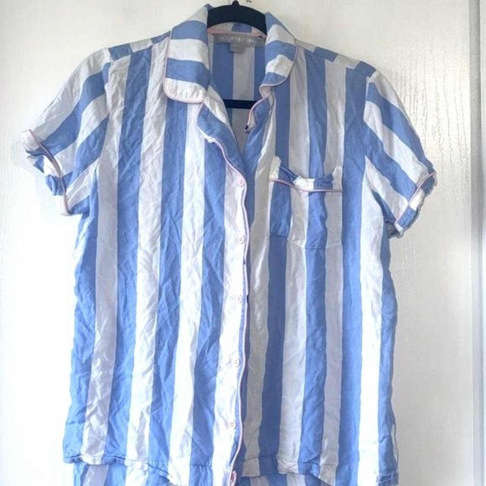 Peace Love & Dreams Blue & White Striped Pajama Set M/M - Picture 4 of 11